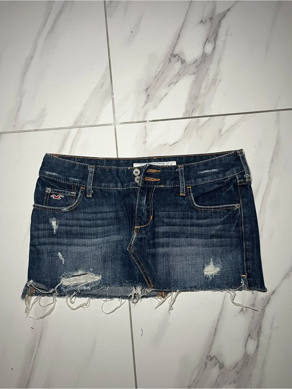 Hollister Distressed Dark Blue Denim Mini Skirt